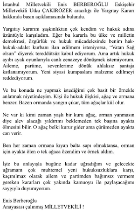 Berberoğlu: Kendim değil hukuk adına üzüldüm! - Resim : 1