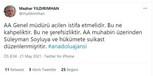 Soylu'nun danışmanı Yıldırımhan: AA Genel Müdürü acilen istifa etmelidir, bu ne şerefsizliktir? - Resim : 2