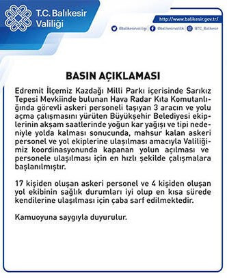 17 askeri personel ve 4 belediye işçisi Kazdağları’nda mahsur kaldı - Resim : 1