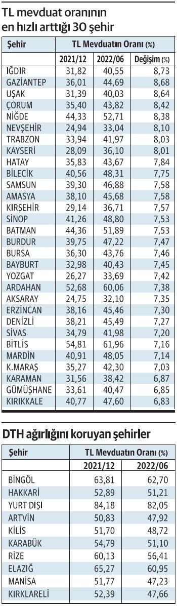 TL mevduatta Bitlis, döviz tevdiat hesabında Aksaray zirvede - Resim : 1