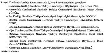 23 büyükelçi 'merkez'e çekildi, 25 ülkeye ise yeni büyükelçi atandı - Resim : 3