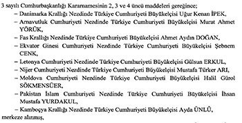 23 büyükelçi 'merkez'e çekildi, 25 ülkeye ise yeni büyükelçi atandı - Resim : 2