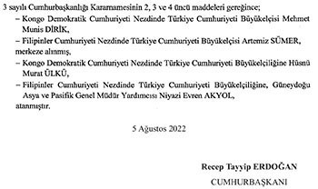 Resmi Gazete'de yayımlandı: Birçok büyükelçinin görev yeri değişti - Resim : 1