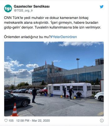 CNN Türk'ten 'koronavirüs' uygulaması: Muhabir ve kameramanların binaya girişi engellendi - Resim : 1