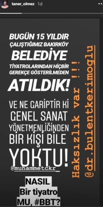 Taner Ölmez'den çalıştığı belediye tiyatrosuna tepki - Resim : 1