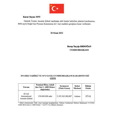 Elektrik Üretim A.Ş. yeni bir şirket kuruyor - Resim : 1
