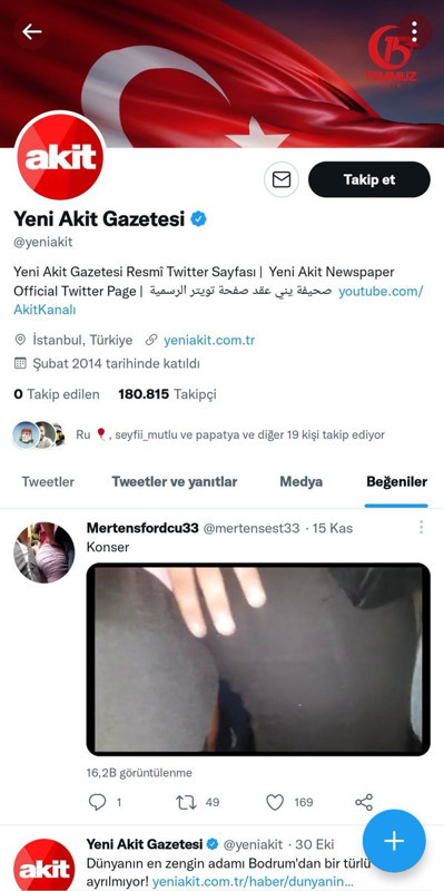 Yeni Akit, tacizci hesabın paylaşımını beğendi - Resim : 1