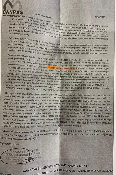 CHP'li belediyenin işten çıkarma gerekçesi: 'İstihbari' bilgi - Resim : 1