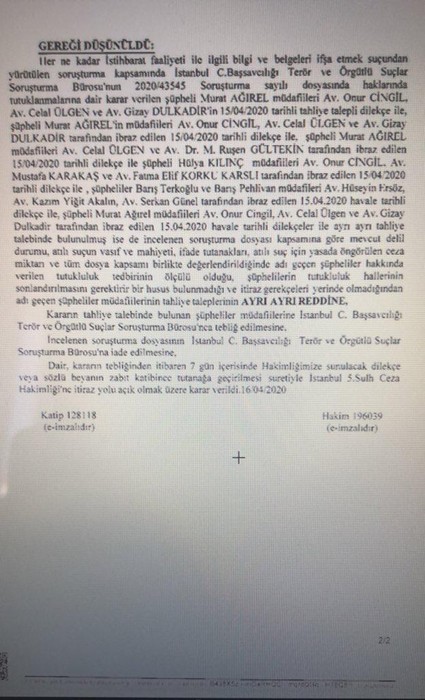 Pehlivan ve Terkoğlu için yapılan tahliye talebi reddedildi - Resim : 1