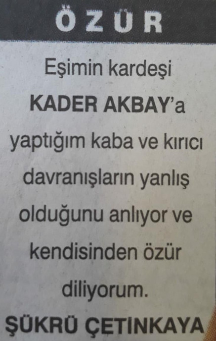 Kadını döven adam gazeteye ilan vererek özür diledi - Resim : 1
