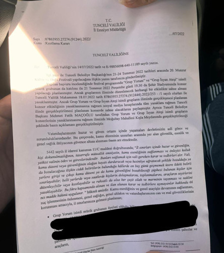 Grup Yorum ve Grup İsyan Ateşi’nin Dersim’e girişine izin verilmedi - Resim : 1