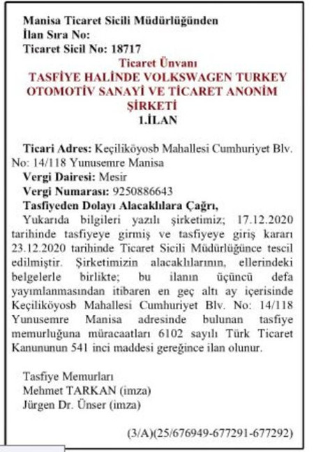 Volkswagen, Ekim 2019 tarihinde Türkiye'de kurduğu şirketini tasfiye ediyor - Resim : 1