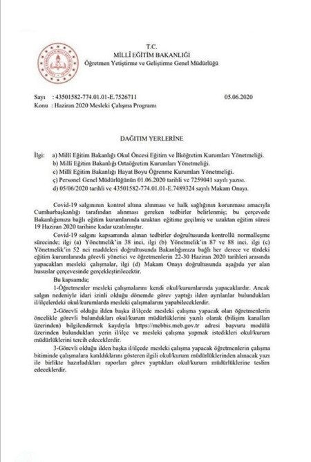 Öğretmenler 19 Haziran'dan sonra okullara dönüyor - Resim : 1