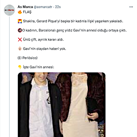 Pique ve Shakira ile ilgili Türkiye'de 'uydurulan tweet', İspanya'ya ulaştı - Resim : 1