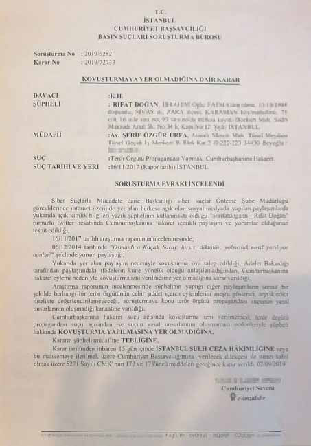 Muhabirimiz Rıfat Doğan’a iki ayrı suçlamadan takipsizlik kararı - Resim : 1