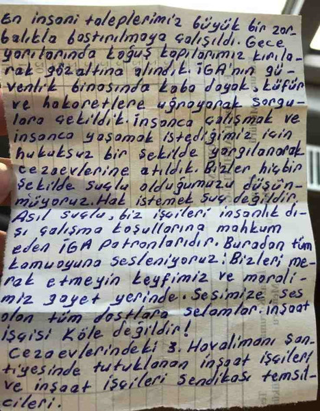 Tutuklanan işçiler cezaevinden mesaj gönderdi - Resim : 1