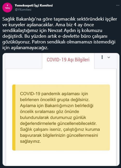 'Patron sendikalı olmamızı istemediği için aşılanamayacağız' - Resim : 1
