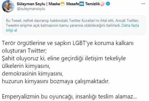 Twitter, Soylu'nun iki mesajına daha uyarı notu ekledi - Resim : 1