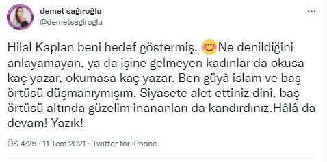 Demet Sağıroğlu'ndan kendisini hedef alan Hilal Kaplan'a: Siyasete alet ettiniz dini - Resim : 1