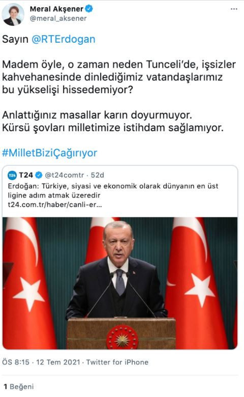 Akşener'den Erdoğan'a: Anlattığınız masallar karın doyurmuyor - Resim : 1