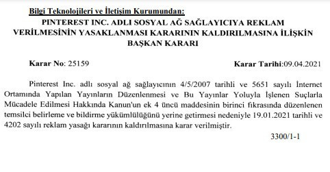 BTK'dan Pinterest kararı - Resim : 1