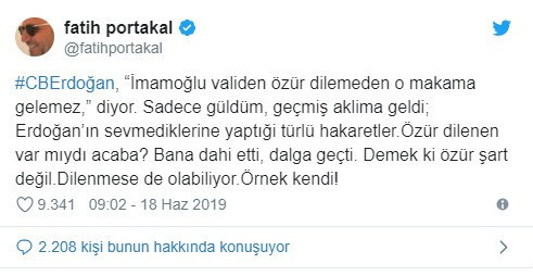 Fatih Portakal'dan Erdoğan'ın İmamoğlu'na ilişkin sözlerine tepki - Resim : 1