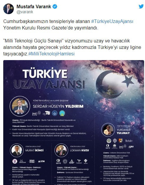Türkiye Uzay Ajansı’nın yönetim kadrosu belli oldu - Resim : 1