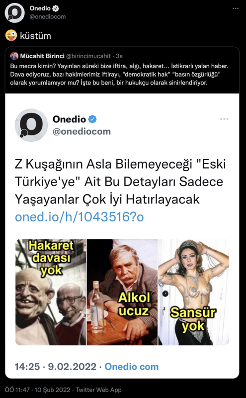 'Yayınları sürekli bize iftira' diyen Mücahit Birinci'ye Onedio'dan yanıt: Küstüm - Resim : 1