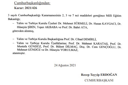 Erdoğan, MEB'den 5 ismi görevden alıp yerlerine yenilerini atadı - Resim : 1