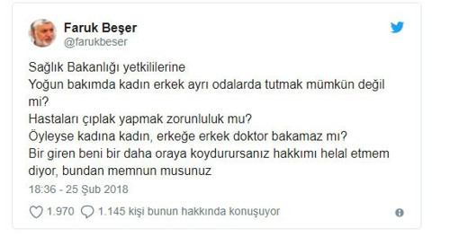 'Yoğun bakımda kadın ve erkek ayrı tutulsun' - Resim : 1