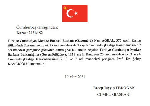 Merkez Bankası Başkanı Naci Ağbal görevden alındı - Resim : 1