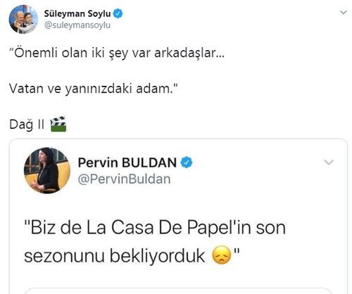 Süleyman Soylu, Pervin Buldan'ın 'La Casa de Papel' paylaşımına yanıt verdi - Resim : 1