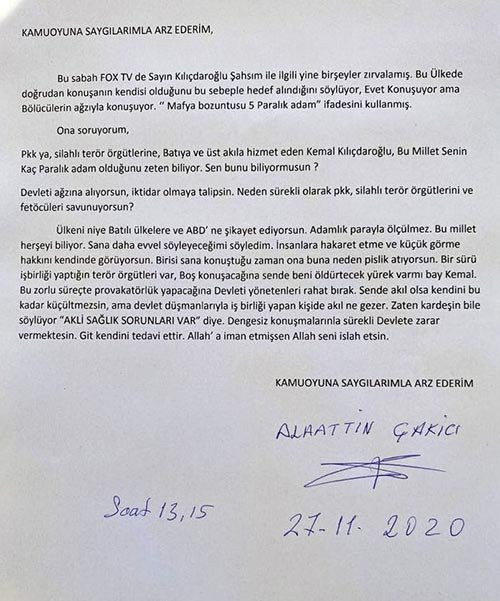 Çakıcı Kılıçdaroğlu'na yine mektup yazdı: Sende beni öldürtecek yürek var mı bay Kemal - Resim : 1