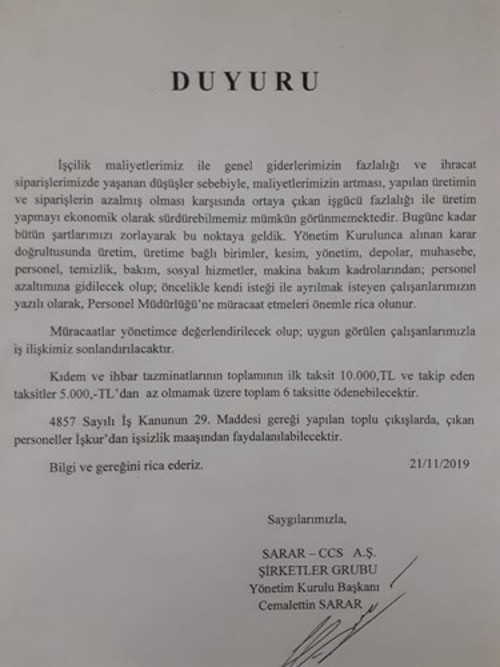 Kriz dalgası: Sarar markasında işçi kıyımı hazırlığı - Resim : 1
