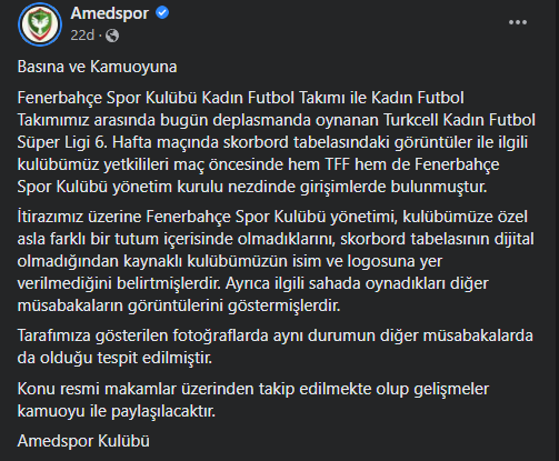 Amedspor'un 'misafir takım' tepkisine Fenerbahçe'den yanıt - Resim : 1