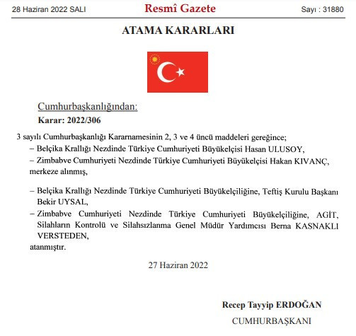Büyükelçi atamaları Resmi Gazete'de yayınlandı - Resim : 1
