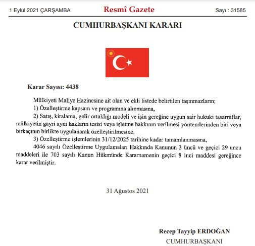 Cumhurbaşkanlığı kararı: 5 ildeki onlarca taşınmaz özelleştirilecek - Resim : 1