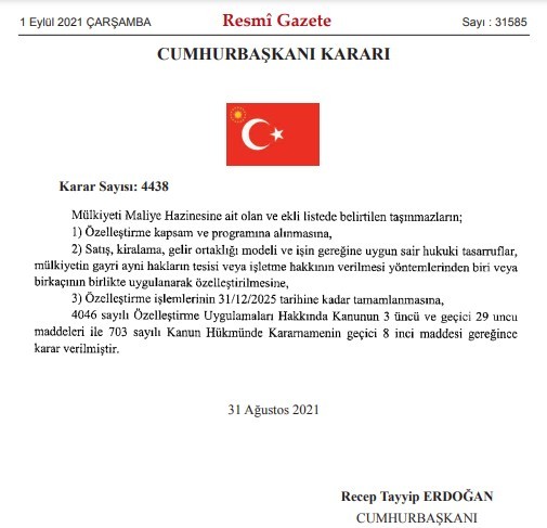 Cumhurbaşkanlığı kararı: 5 ildeki onlarca taşınmaz özelleştirilecek - Resim : 1