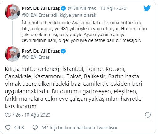 Ali Erbaş: Kılıçlı hutbeyi eleştiren yaklaşımları hayretle karşılıyorum - Resim : 1