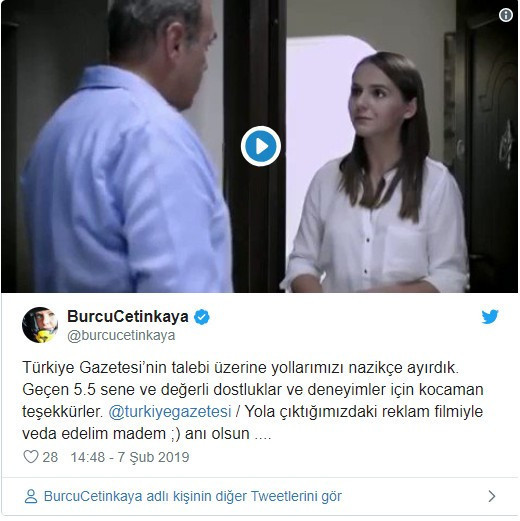Türkiye gazetesi, CHP'nin adayı Bucak'ın eşi Burcu Çetinkaya ile yollarını ayırdı - Resim : 1