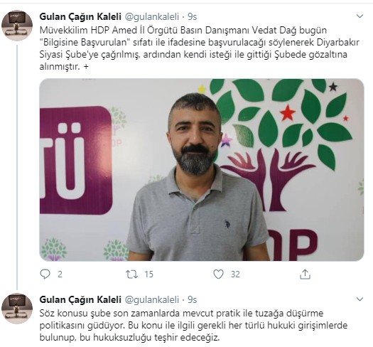 HDP'li basın danışmanı, davet üzerine gittiği Emniyet’te gözaltına alındı - Resim : 1