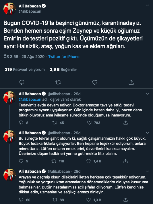 Ali Babacan'ın eşi ve oğlunun da Coronavirus testi pozitif çıktı - Resim : 1