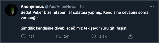 Anonymous'tan Sedat Peker'e: Yürü git, faşist - Resim : 1