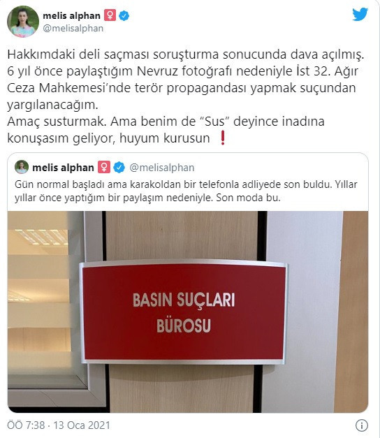 Gazeteci Melis Alphan'ın 'Newroz paylaşımı' nedeniyle 7,5 yıla kadar hapsi isteniyor - Resim : 1