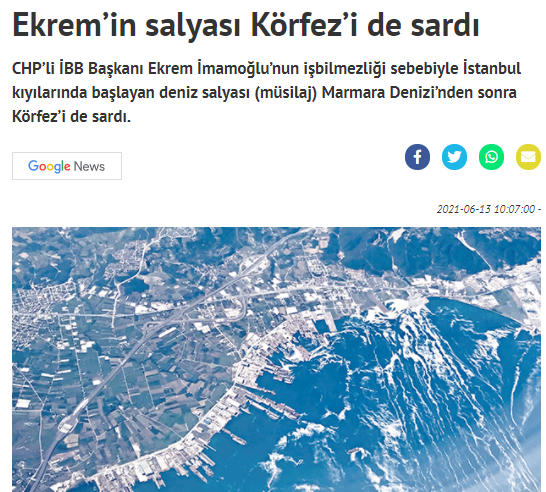 Yeni Akit Körfez'deki müsilajı da İmamoğlu'ndan sorumlu tuttu - Resim : 1