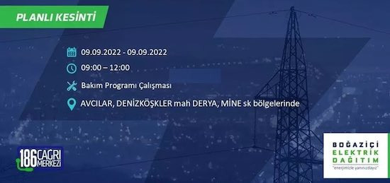 İstanbul'un 24 ilçesinde bugün ve yarın 8 saat sürecek elektrik kesintisi - Resim : 1