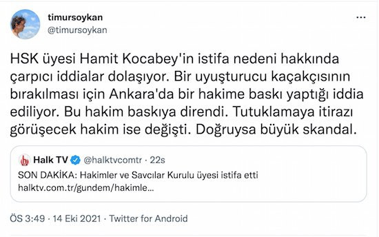HSK'deki istifayla ilgili iddia: Uyuşturucu kaçakçısının bırakılması için hakime baskı yaptı - Resim : 1