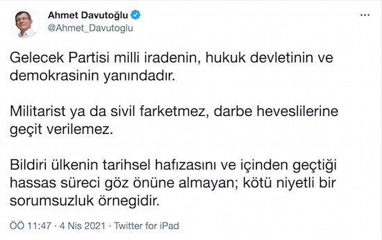 Davutoğlu'ndan '103 emekli amiral bildirisi' açıklaması: Darbe heveslilerine geçit verilemez - Resim : 1