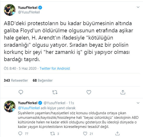 Tekmeci Yusuf Yerkel'in, George Floyd paylaşımı: 'Kötülüğün sıradanlığı' - Resim : 1