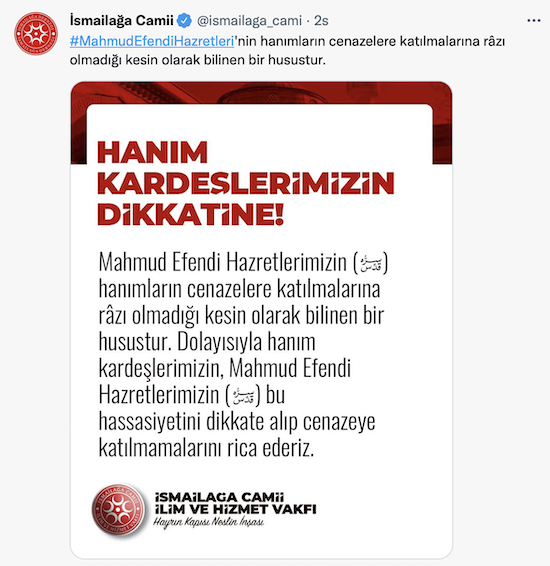 İsmailağa Cemaati'nden kadınlara: Ustaosmanoğlu'nun cenazesine katılmayın - Resim : 2